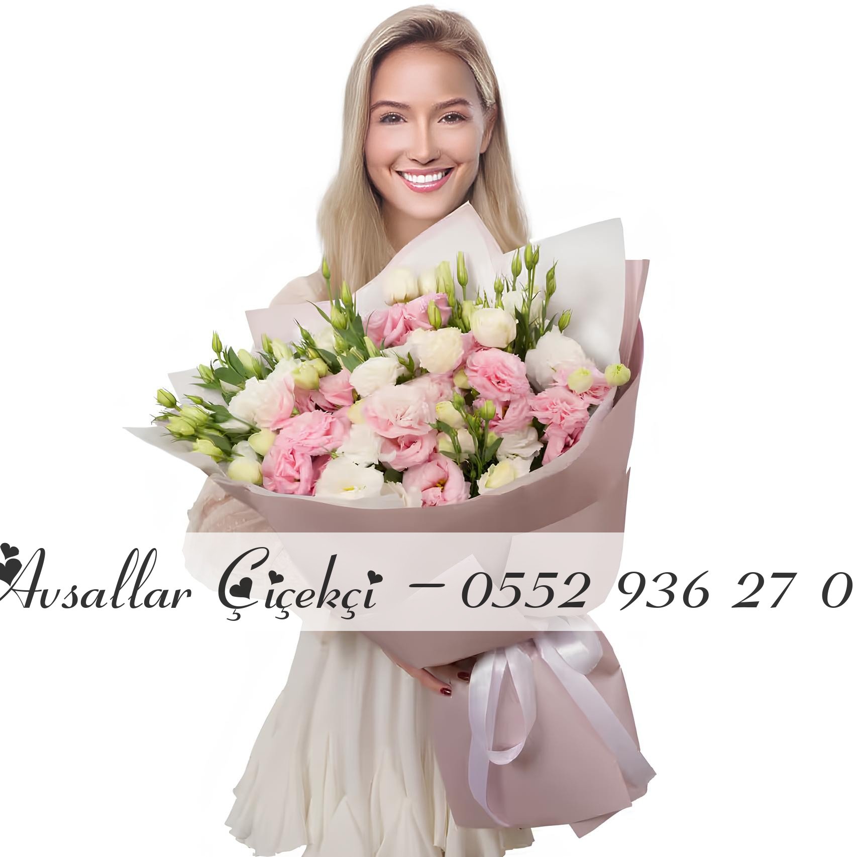 Beyaz Ve Pembe Lisyantus  Buketi