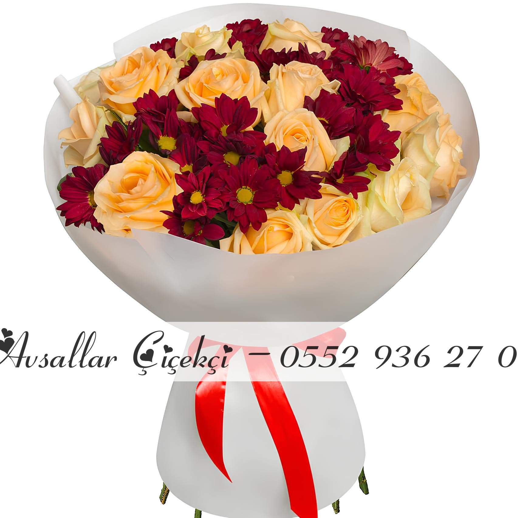 15 Krem Gül Buketi Ve Kasımpatı Buketi