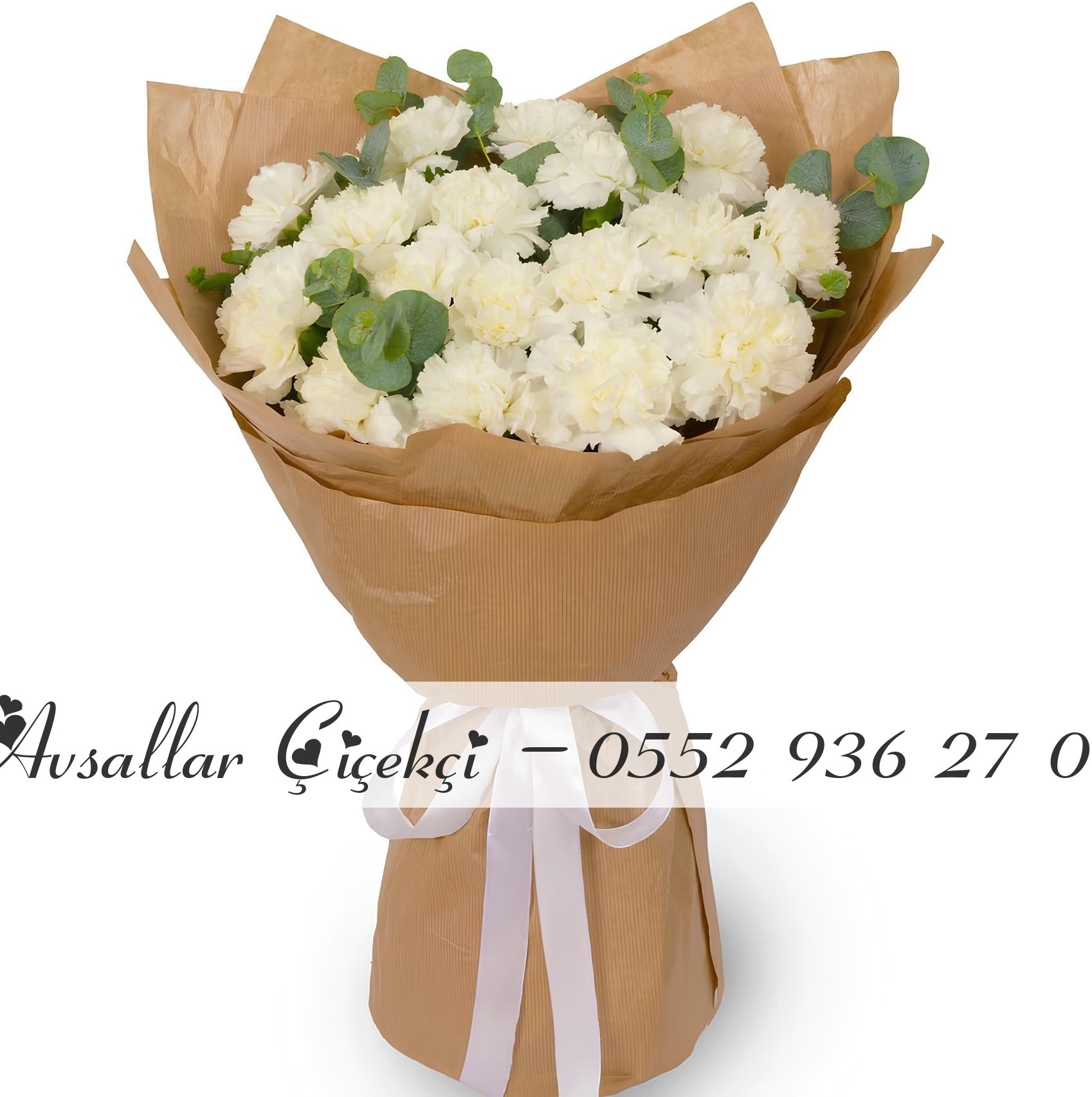 17 Adet Beyaz Karanfil Buketi