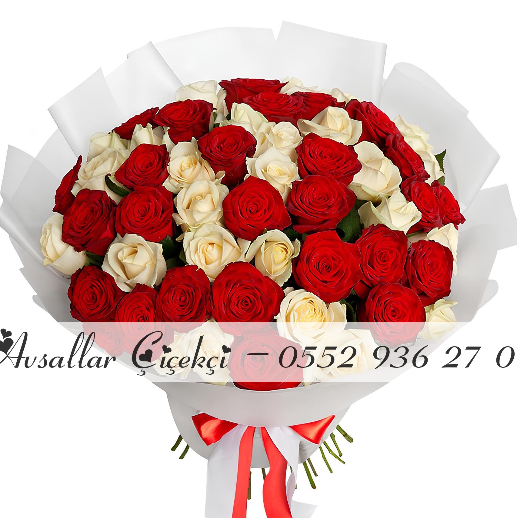 26 Kırmızı 25 Beyaz Gül Buketi