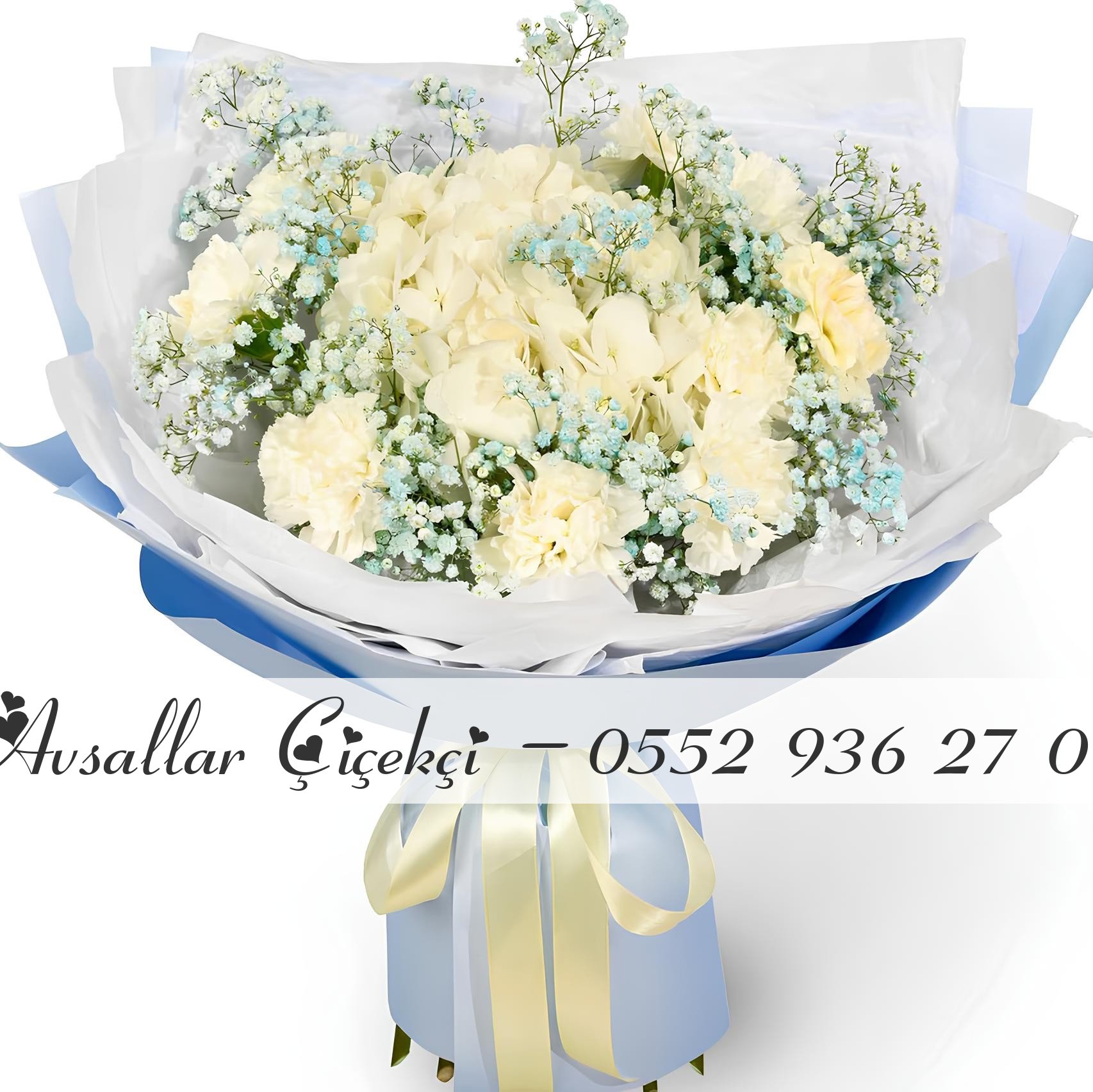 17 Beyaz Karanfil Ve  Cipso Buketi