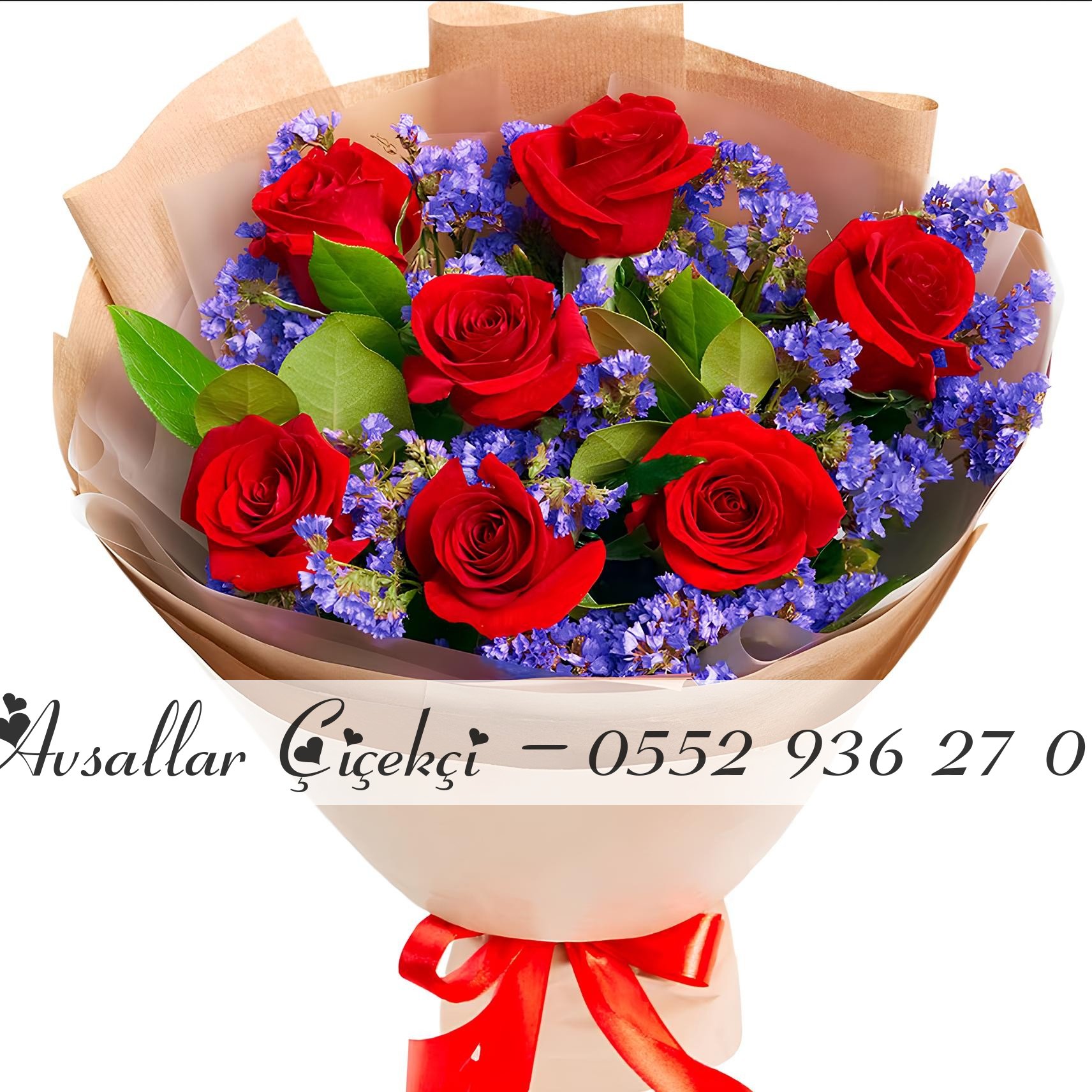 7 Adet Gül Ve Mor Çiçek Buketi