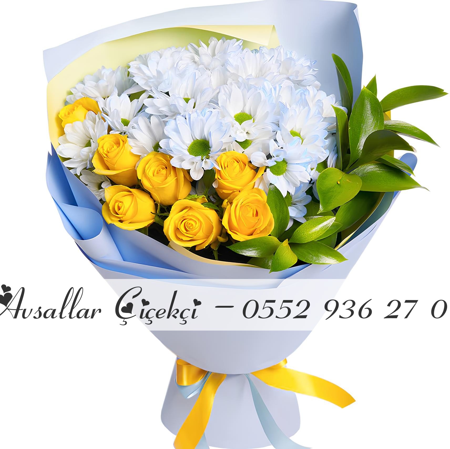 7 Sarı Gül Ve Papatya Buketi