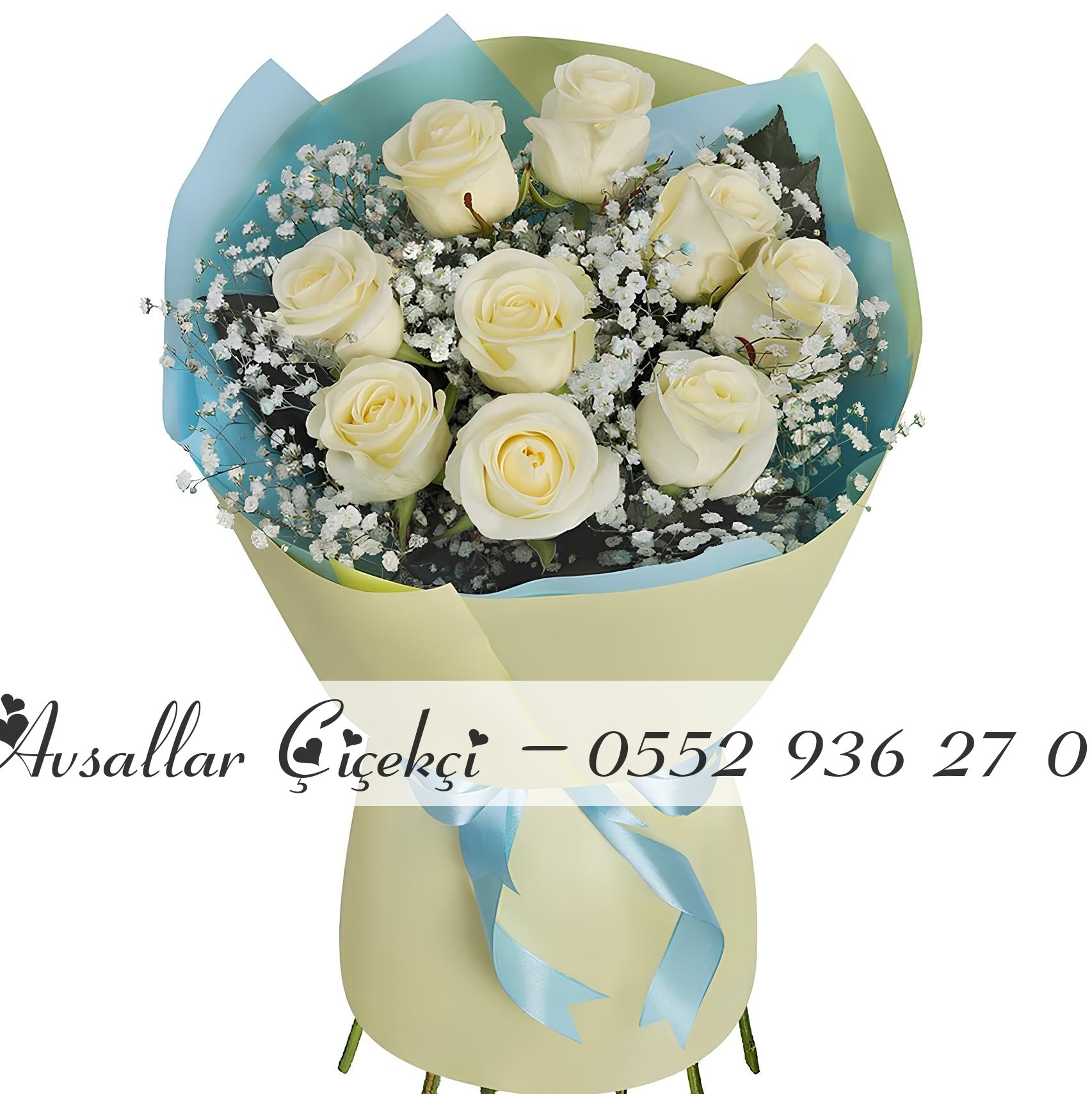 9 Beyaz Gül Premium Buket