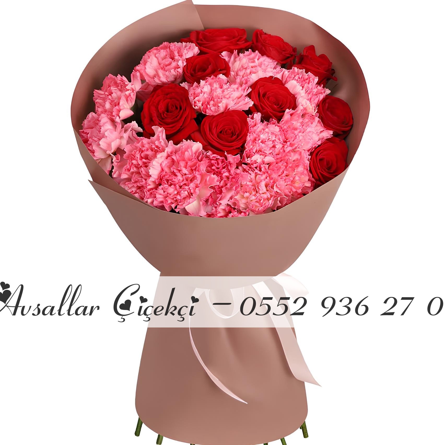 9 Gül Ve 12 Pembe Karanfil Buketi