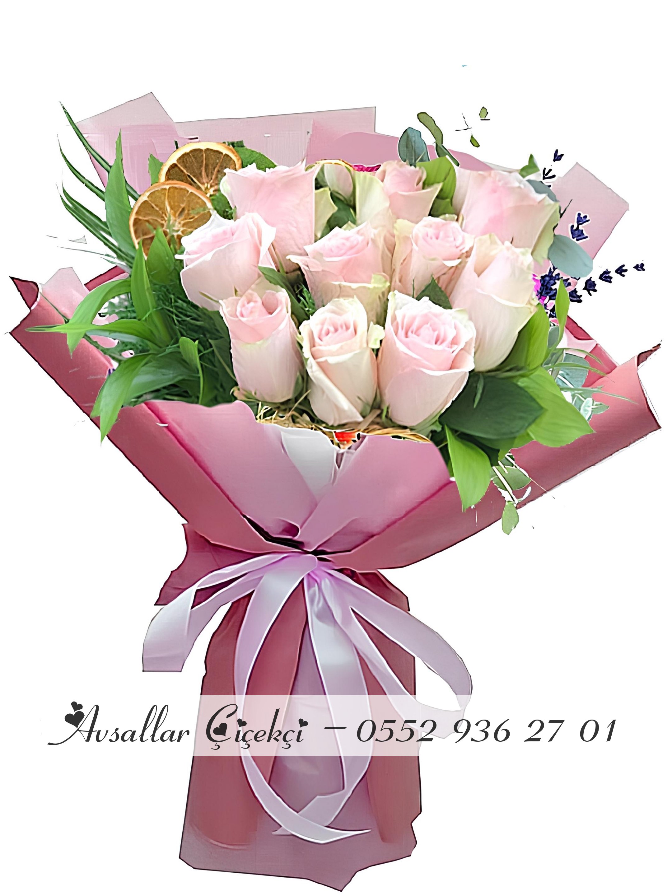 9 Zarif Pembe Gülün Romantik Buketi