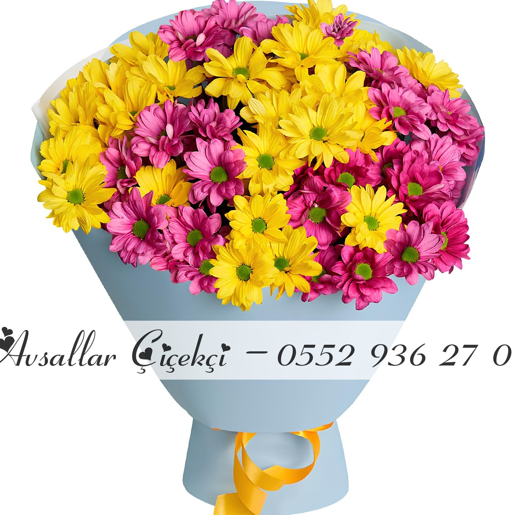 Mor Ve Sarı Papatya Buketi