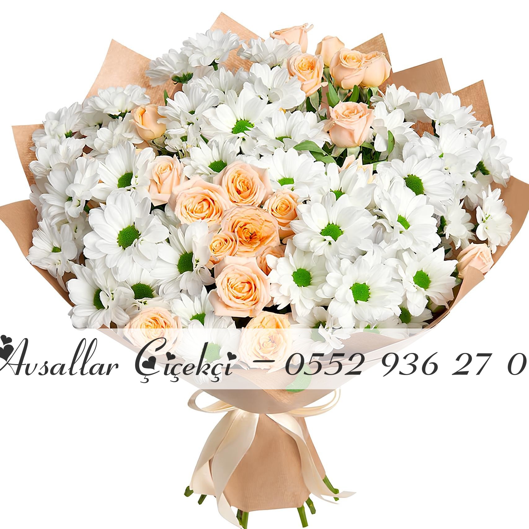 Papatya Ve Krem Gül Buketi