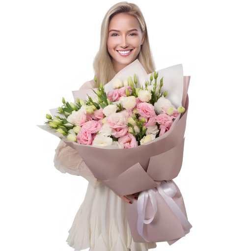 Beyaz Ve Pembe Lisyantus  Buketi