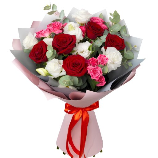 5 Kırmızı Ve Beyaz 3 Pembe Gül Buketi