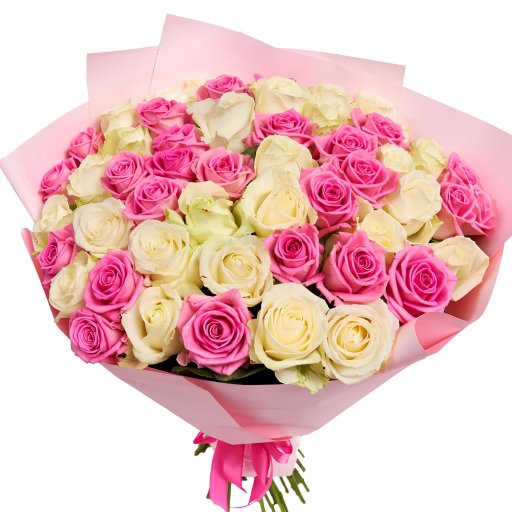 51 Adet Pembe Ve Krem Gül Buketi