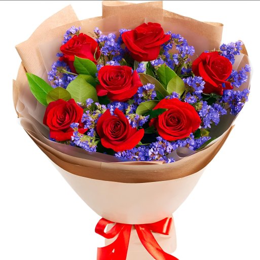 7 Adet Gül Ve Mor Çiçek Buketi