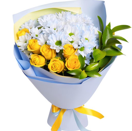 7 Sarı Gül Ve Papatya Buketi